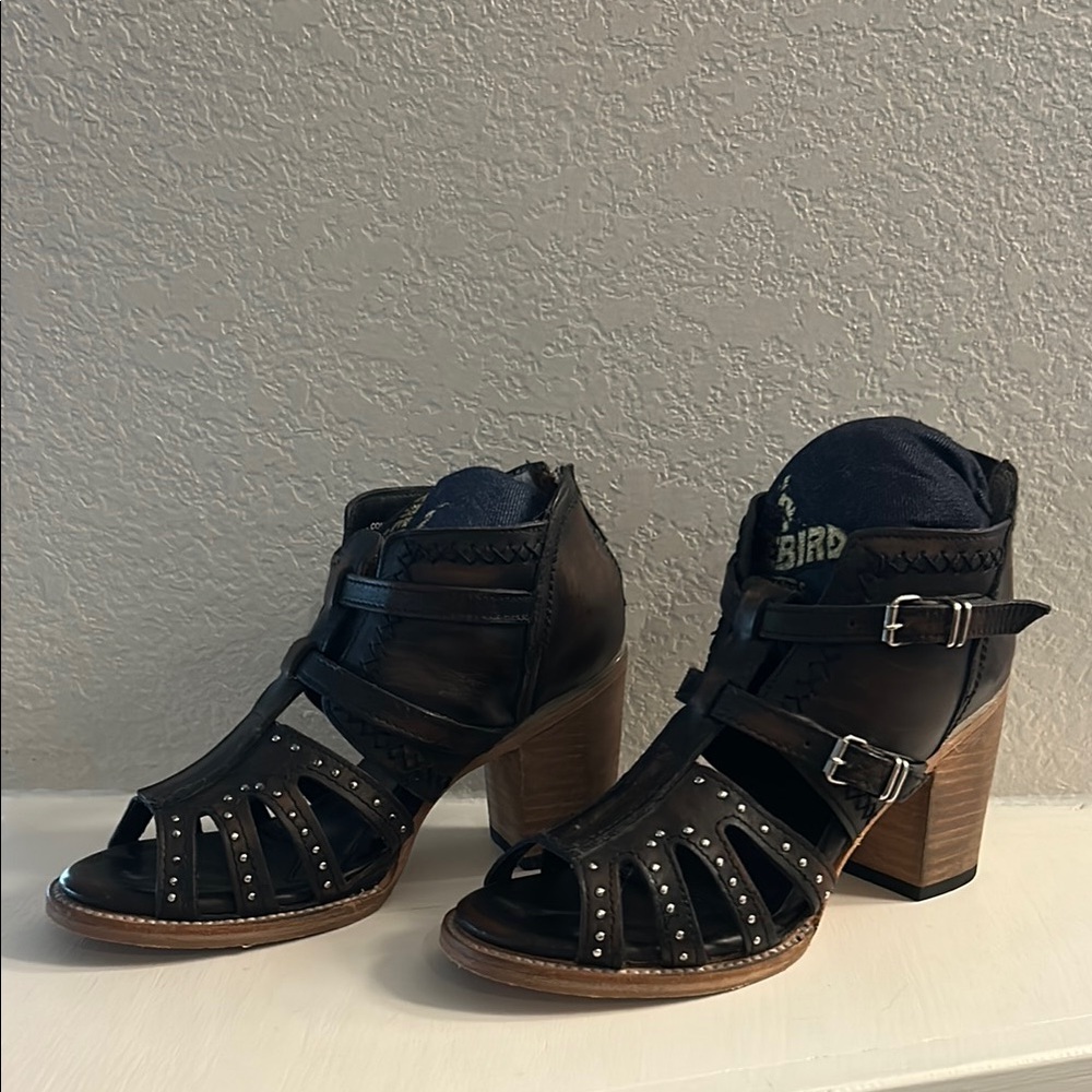 Freebird Black Heeled Boots with Strappy Design - Picture 1 of 3